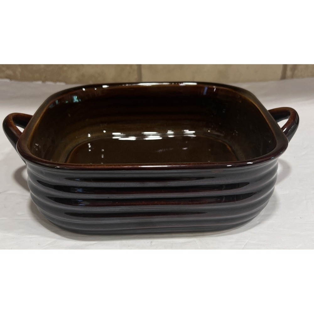 Crate & Barrel Brown 8" Square Stoneware Brunswick Baking Casserole Dish Handles